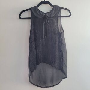 Paper Crane semi sheer tank top peter pan collar polka dotted bow detail lace ba